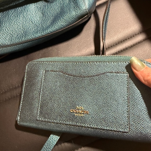 Coach F23538 Small Kelsey Satchel Metallic Dark Teal with matching wallet - Picture 4 of 7